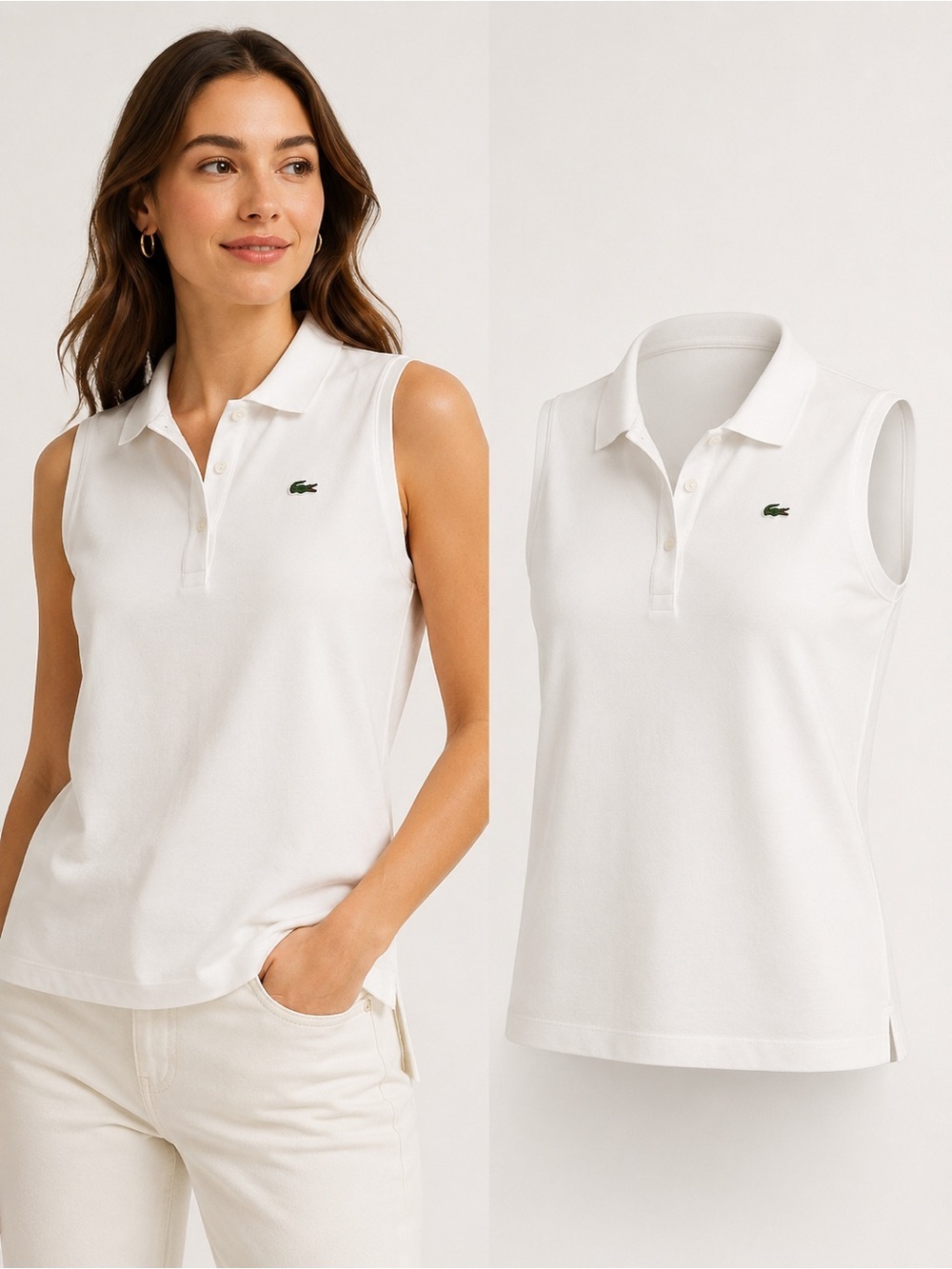 Lacoste | White Sleeveless Stretch Polo Top Women's Size 44 Cotton Blend Classic